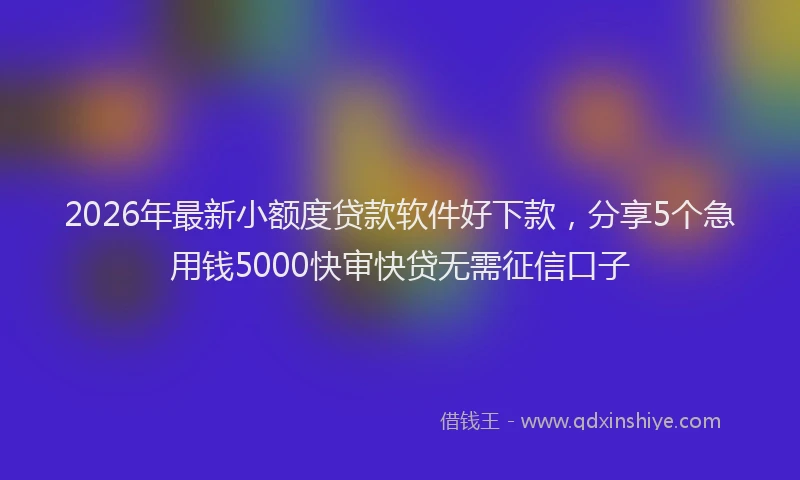 2026年最新小额度贷款软件好下款，分享5个急用钱5000快审快贷无需征信口子