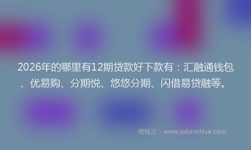 2026年的哪里有12期贷款好下款有：汇融通钱包、优易购、分期悦、悠悠分期、闪借易贷融等。