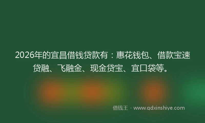 2026年的宜昌借钱贷款有：惠花钱包、借款宝速贷融、飞融金、现金贷宝、宜口袋等。