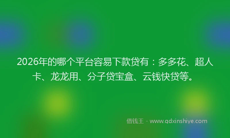 2026年的哪个平台容易下款贷有:多多花、超人卡、龙龙用、分子贷宝盒、云钱快贷等。