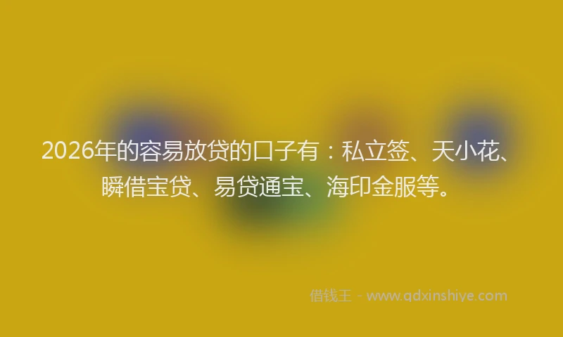 2026年的容易放贷的口子有：私立签、天小花、瞬借宝贷、易贷通宝、海印金服等。