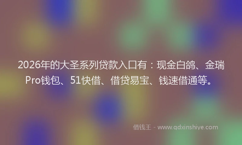 2026年的大圣系列贷款入口有：现金白鸽、金瑞Pro钱包、51快借、借贷易宝、钱速借通等。