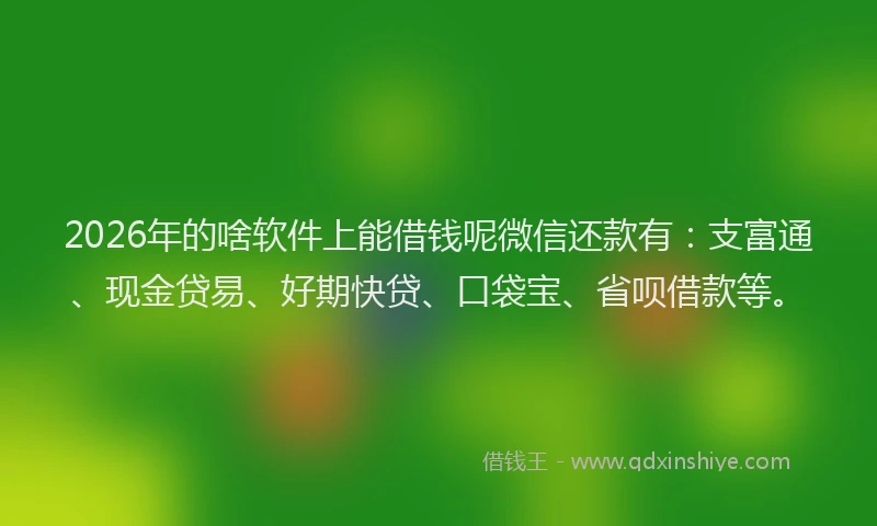 2026年的啥软件上能借钱呢微信还款有：支富通、现金贷易、好期快贷、口袋宝、省呗借款等。