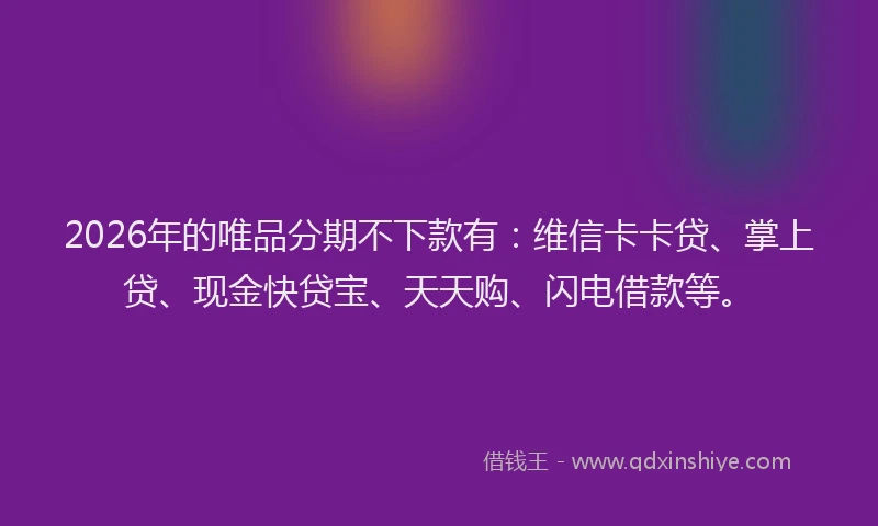2026年的唯品分期不下款有:维信卡卡贷、掌上贷、现金快贷宝、天天购、闪电借款等。