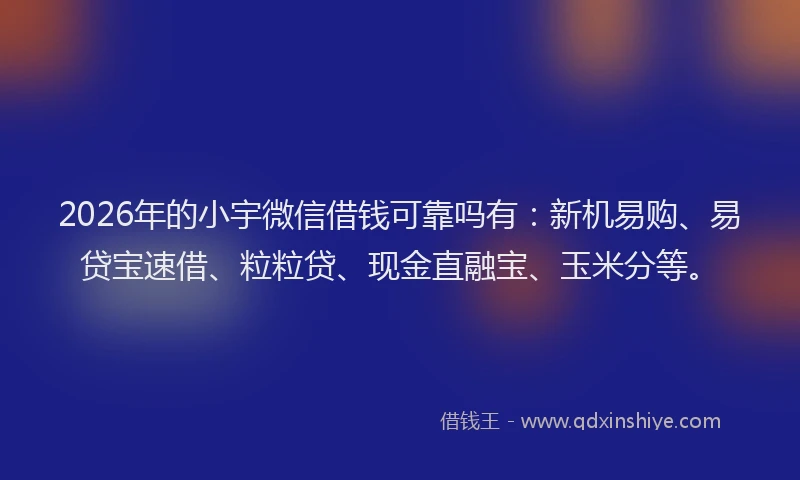 2026年的小宇微信借钱可靠吗有：新机易购、易贷宝速借、粒粒贷、现金直融宝、玉米分等。