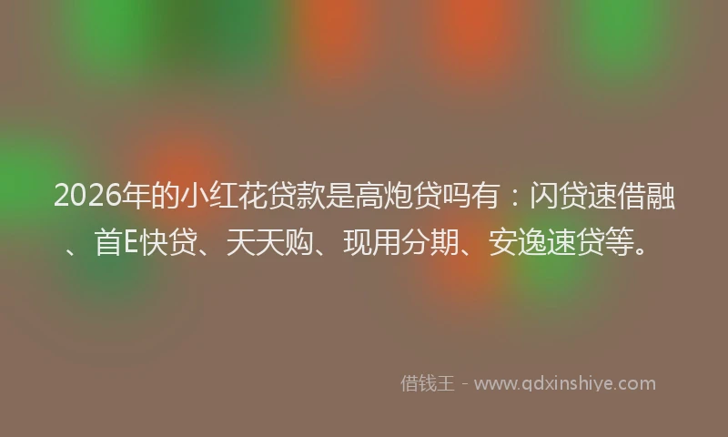 2026年的小红花贷款是高炮贷吗有：闪贷速借融、首E快贷、天天购、现用分期、安逸速贷等。
