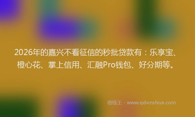 2026年的嘉兴不看征信的秒批贷款有：乐享宝、橙心花、掌上信用、汇融Pro钱包、好分期等。