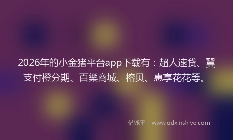 2026年的小金猪平台app下载有：超人速贷、翼支付橙分期、百樂商城、榕贝、惠享花花等。
