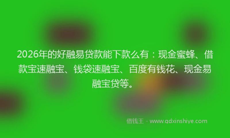 2026年的好融易贷款能下款么有：现金蜜蜂、借款宝速融宝、钱袋速融宝、百度有钱花、现金易融宝贷等。