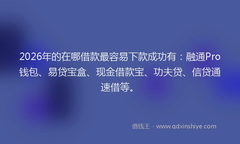2026年的在哪借款最容易下款成功有:融通Pro钱包、易贷宝盒、现金借款宝、功夫贷、信贷通速借等。