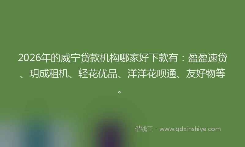 2026年的威宁贷款机构哪家好下款有：盈盈速贷、玥成租机、轻花优品、洋洋花呗通、友好物等。
