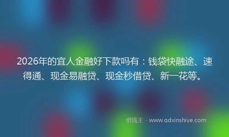 2026年的宜人金融好下款吗有：钱袋快融途、速得通、现金易融贷、现金秒借贷、新一花等。