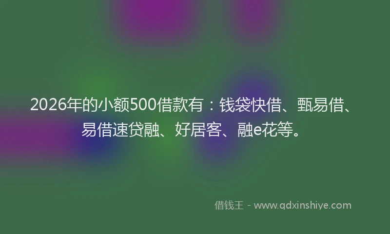 2026年的小额500借款有：钱袋快借、甄易借、易借速贷融、好居客、融e花等。
