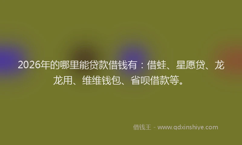 2026年的哪里能贷款借钱有:借蛙、星愿贷、龙龙用、维维钱包、省呗借款等。