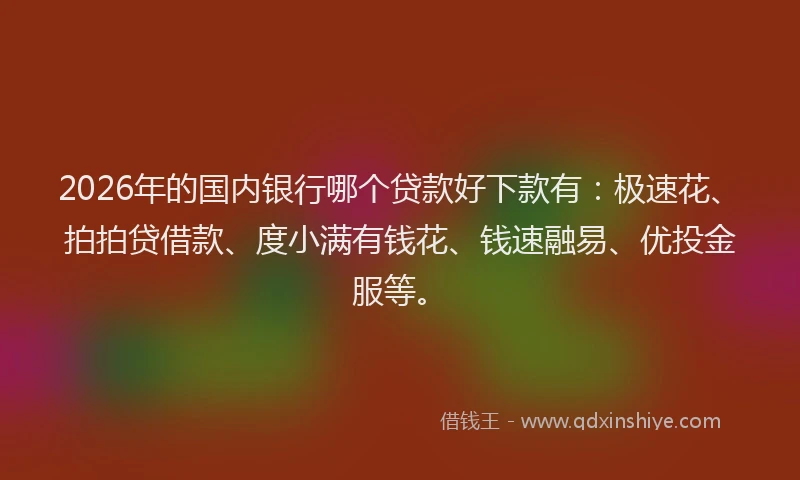 2026年的国内银行哪个贷款好下款有：极速花、拍拍贷借款、度小满有钱花、钱速融易、优投金服等。