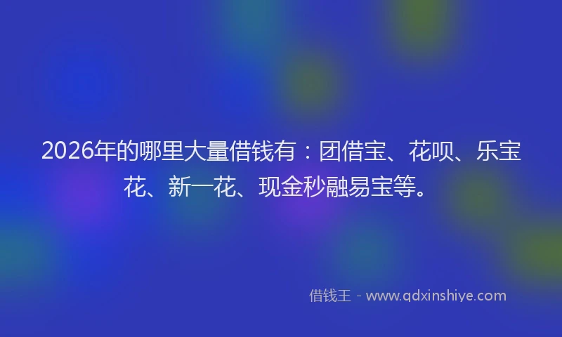2026年的哪里大量借钱有：团借宝、花呗、乐宝花、新一花、现金秒融易宝等。