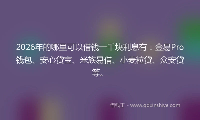 2026年的哪里可以借钱一千块利息有：金易Pro钱包、安心贷宝、米族易借、小麦粒贷、众安贷等。
