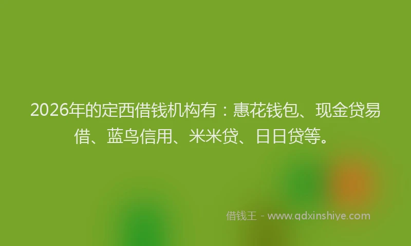 2026年的定西借钱机构有：惠花钱包、现金贷易借、蓝鸟信用、米米贷、日日贷等。
