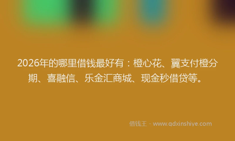 2026年的哪里借钱最好有:橙心花、翼支付橙分期、喜融信、乐金汇商城、现金秒借贷等。