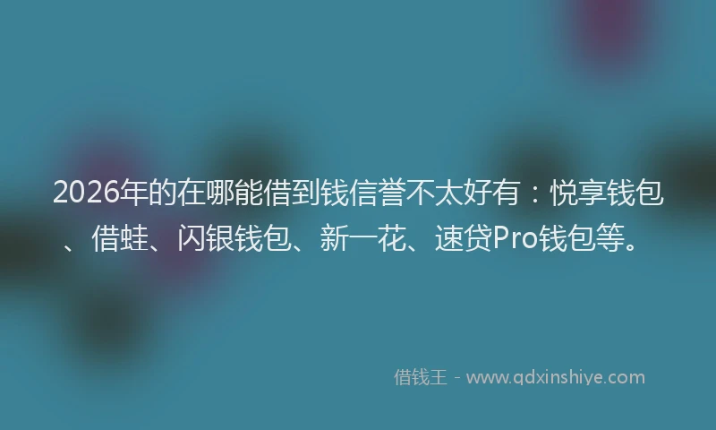 2026年的在哪能借到钱信誉不太好有:悦享钱包、借蛙、闪银钱包、新一花、速贷Pro钱包等。