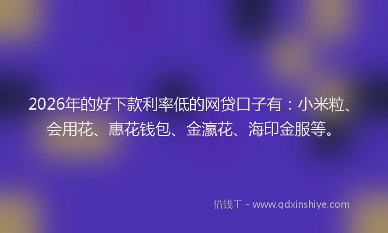 2026年的好下款利率低的网贷口子有：小米粒、会用花、惠花钱包、金瀛花、海印金服等。