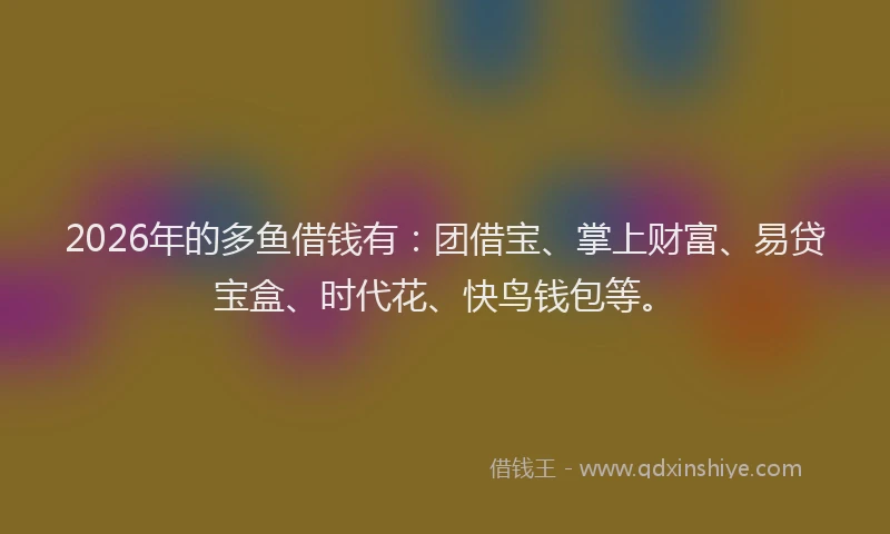 2026年的多鱼借钱有:团借宝、掌上财富、易贷宝盒、时代花、快鸟钱包等。