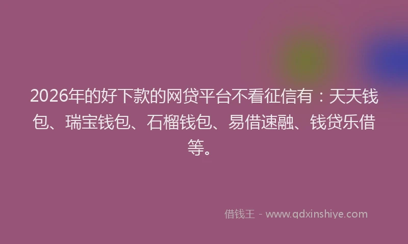 2026年的好下款的网贷平台不看征信有：天天钱包、瑞宝钱包、石榴钱包、易借速融、钱贷乐借等。