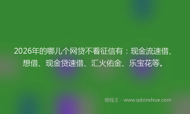 2026年的哪儿个网贷不看征信有:现金流速借、想借、现金贷速借、汇火佑金、乐宝花等。