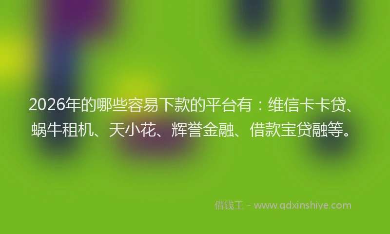 2026年的哪些容易下款的平台有:维信卡卡贷、蜗牛租机、天小花、辉誉金融、借款宝贷融等。
