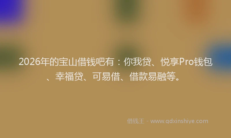 2026年的宝山借钱吧有：你我贷、悦享Pro钱包、幸福贷、可易借、借款易融等。