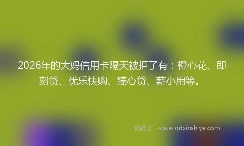 2026年的大妈信用卡隔天被拒了有:橙心花、即刻贷、优乐快购、臻心贷、薪小用等。