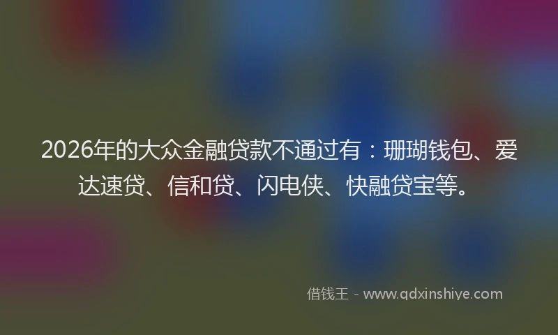 2026年的大众金融贷款不通过有：珊瑚钱包、爱达速贷、信和贷、闪电侠、快融贷宝等。