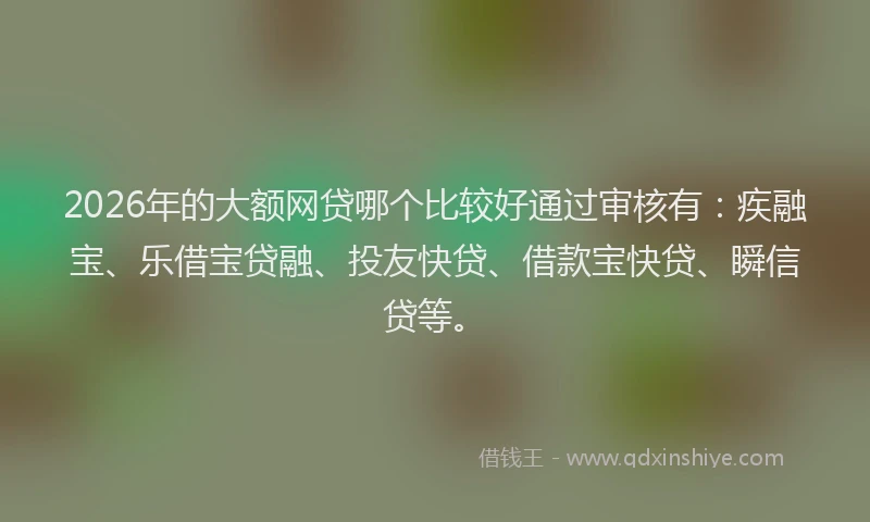 2026年的大额网贷哪个比较好通过审核有:疾融宝、乐借宝贷融、投友快贷、借款宝快贷、瞬信贷等。