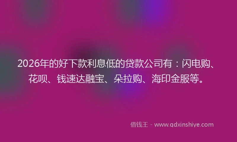 2026年的好下款利息低的贷款公司有：闪电购、花呗、钱速达融宝、朵拉购、海印金服等。