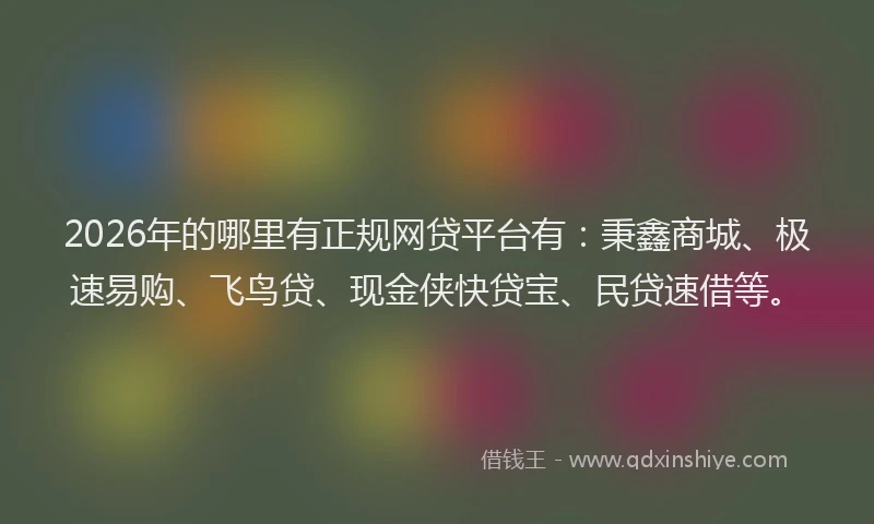 2026年的哪里有正规网贷平台有：秉鑫商城、极速易购、飞鸟贷、现金侠快贷宝、民贷速借等。