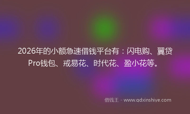 2026年的小额急速借钱平台有：闪电购、翼贷Pro钱包、戒易花、时代花、盈小花等。