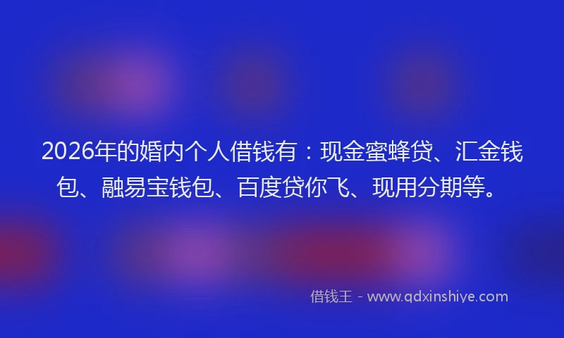 2026年的婚内个人借钱有：现金蜜蜂贷、汇金钱包、融易宝钱包、百度贷你飞、现用分期等。