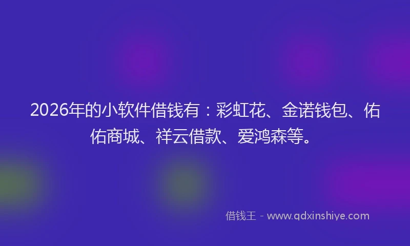 2026年的小软件借钱有：彩虹花、金诺钱包、佑佑商城、祥云借款、爱鸿森等。