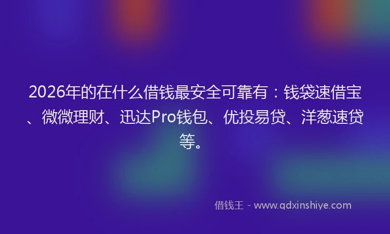 2026年的在什么借钱最安全可靠有:钱袋速借宝、微微理财、迅达Pro钱包、优投易贷、洋葱速贷等。