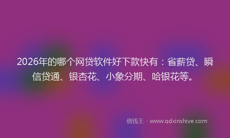 2026年的哪个网贷软件好下款快有：省薪贷、瞬信贷通、银杏花、小象分期、哈银花等。