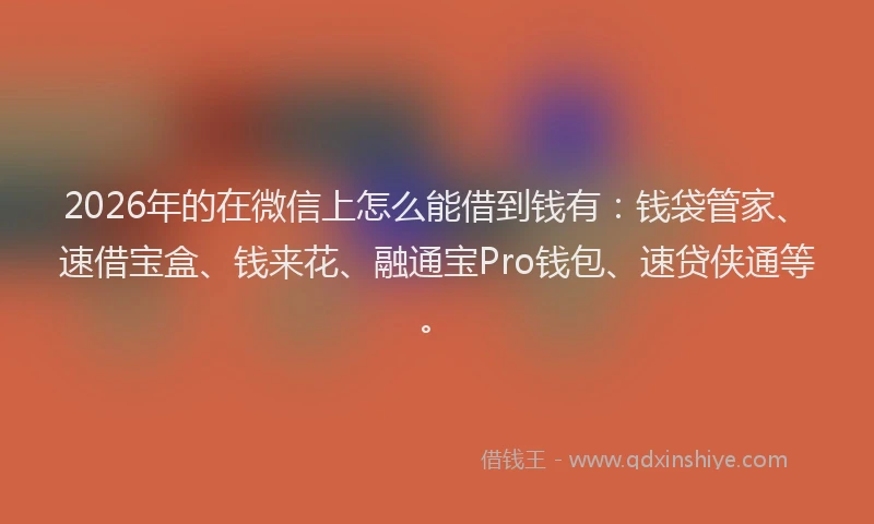 2026年的在微信上怎么能借到钱有：钱袋管家、速借宝盒、钱来花、融通宝Pro钱包、速贷侠通等。