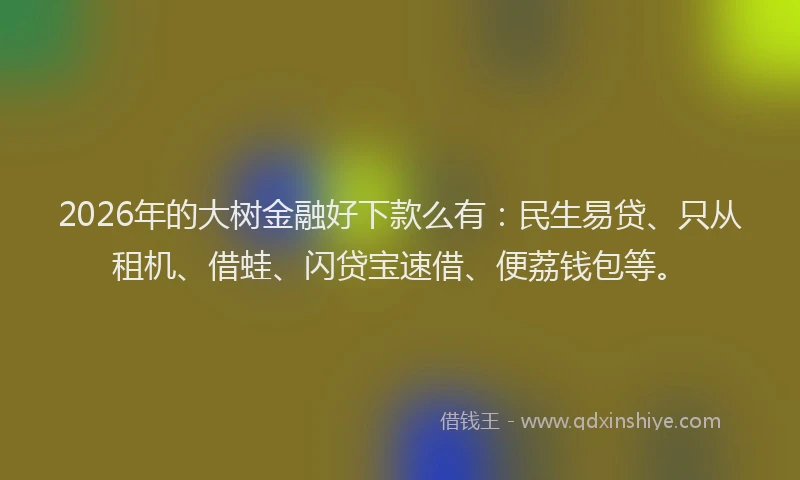2026年的大树金融好下款么有：民生易贷、只从租机、借蛙、闪贷宝速借、便荔钱包等。
