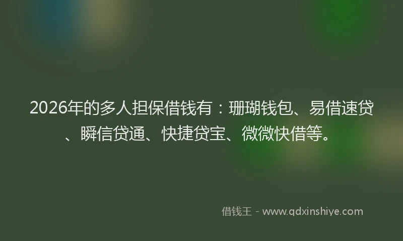 2026年的多人担保借钱有：珊瑚钱包、易借速贷、瞬信贷通、快捷贷宝、微微快借等。