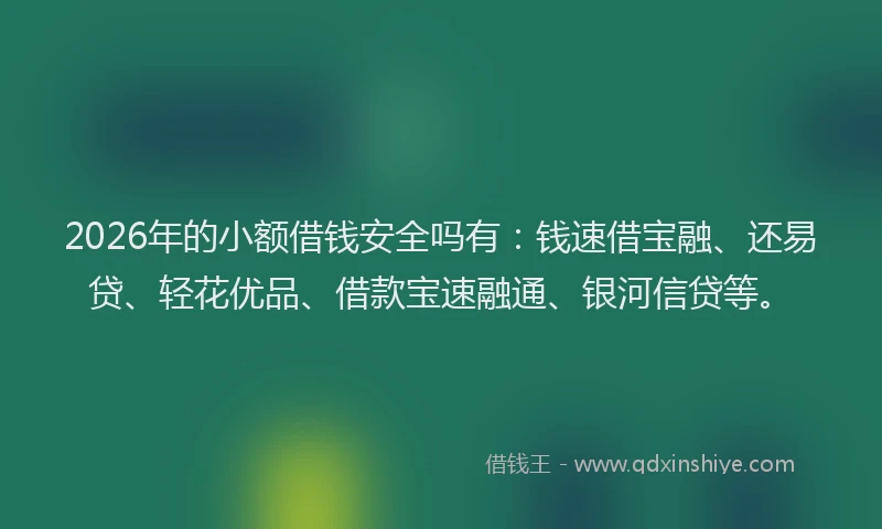 2026年的小额借钱安全吗有：钱速借宝融、还易贷、轻花优品、借款宝速融通、银河信贷等。