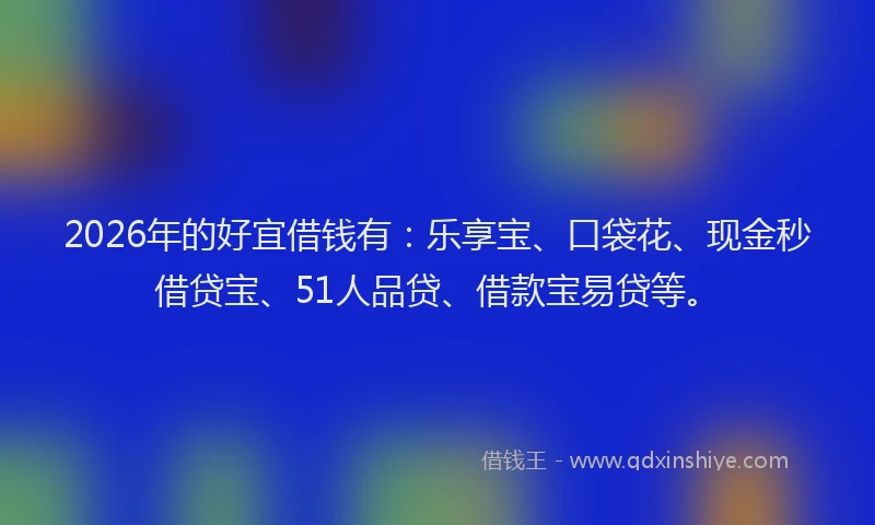 2026年的好宜借钱有：乐享宝、口袋花、现金秒借贷宝、51人品贷、借款宝易贷等。