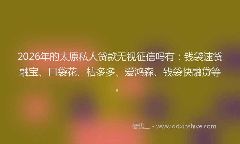 2026年的太原私人贷款无视征信吗有:钱袋速贷融宝、口袋花、桔多多、爱鸿森、钱袋快融贷等。