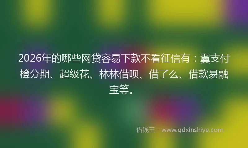 2026年的哪些网贷容易下款不看征信有:翼支付橙分期、超级花、林林借呗、借了么、借款易融宝等。