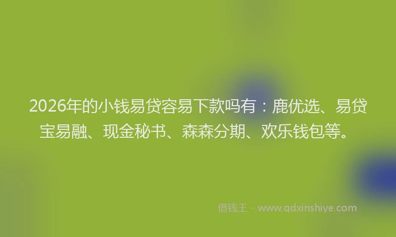 2026年的小钱易贷容易下款吗有：鹿优选、易贷宝易融、现金秘书、森森分期、欢乐钱包等。