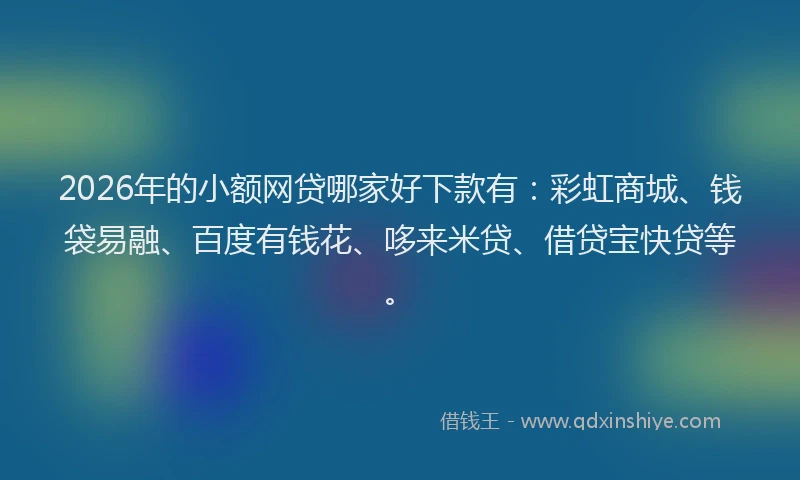 2026年的小额网贷哪家好下款有：彩虹商城、钱袋易融、百度有钱花、哆来米贷、借贷宝快贷等。