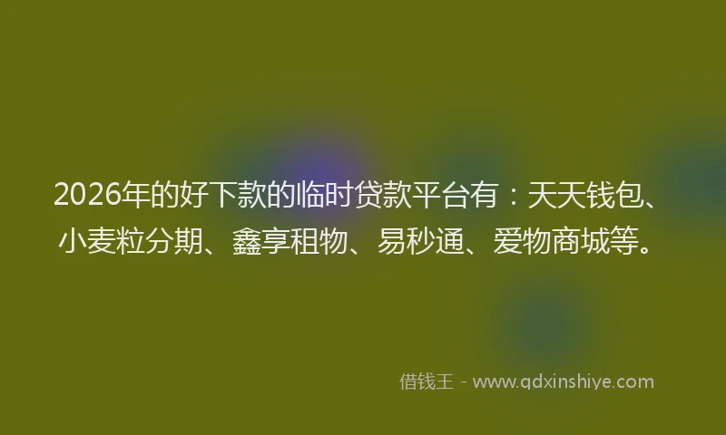 2026年的好下款的临时贷款平台有：天天钱包、小麦粒分期、鑫享租物、易秒通、爱物商城等。